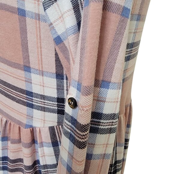 No Comment Size L Babydoll Shirt Dress, Button Front, Plaid Flannel, NEW w/ Tag - Picture 4 of 13